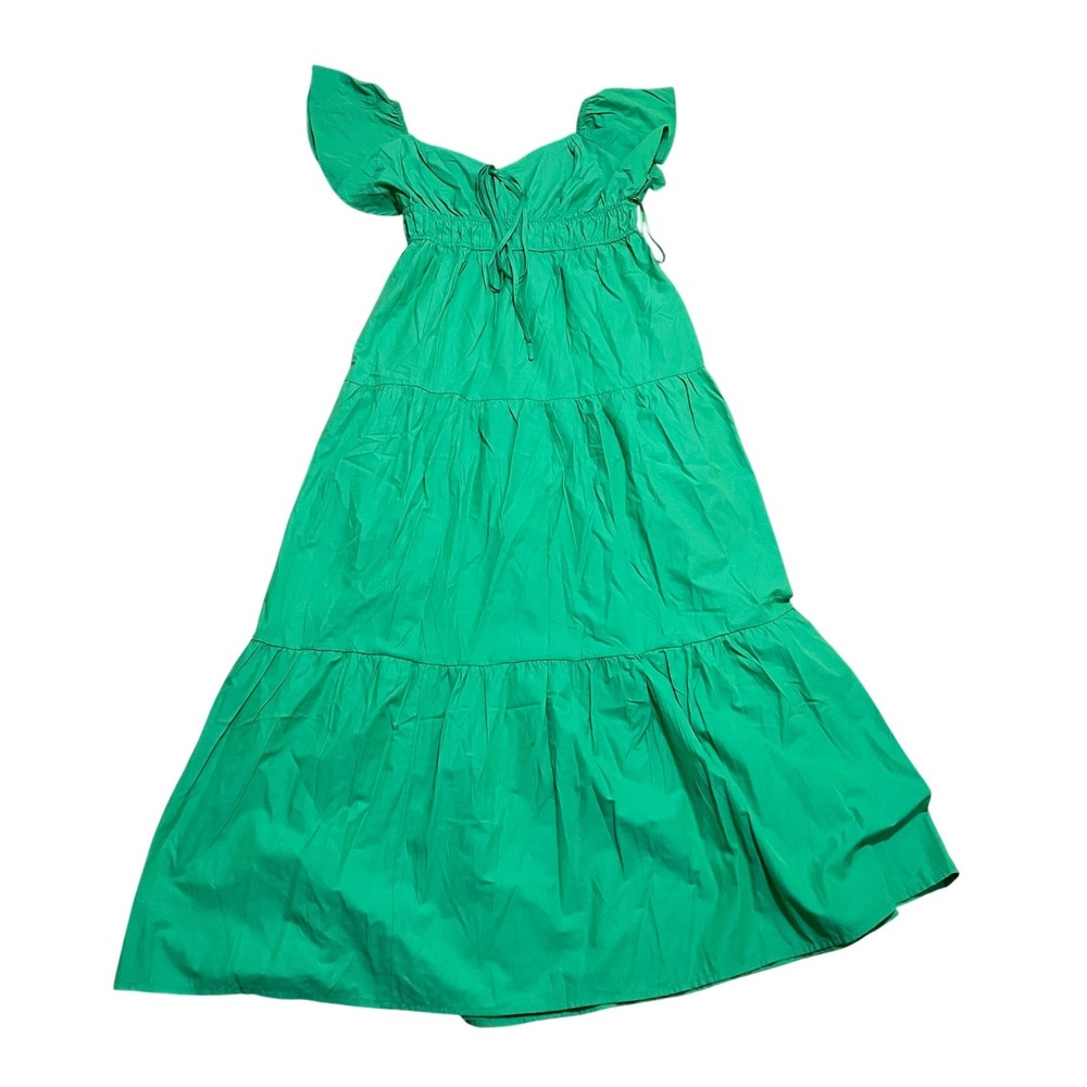 Luna Skies Green Tiered Maxi Dress XL Smocked Flutter Sleeve Sweetheart NWT